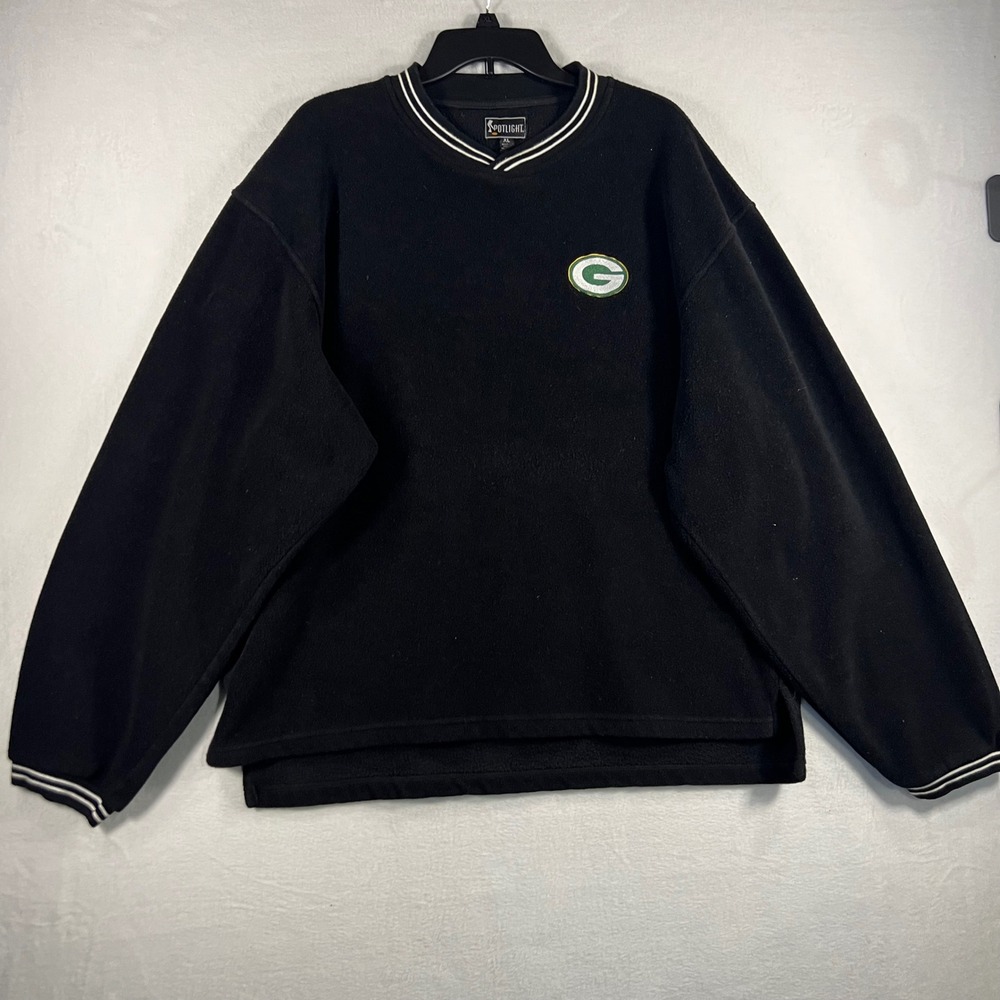 Green Bay‎ Packers Fleece Pullover Sweatshirt Men's XL V-Neck Black NFL